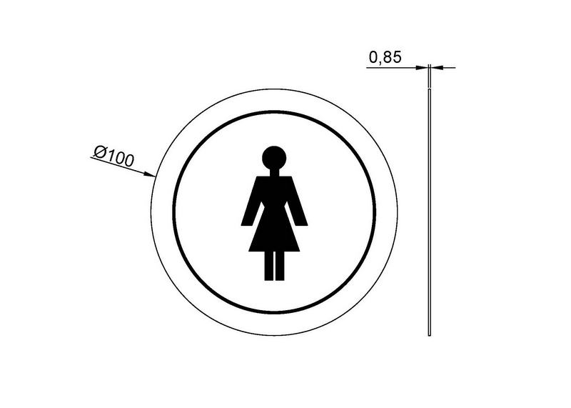 Pictograma adesivo WC feminina em a�o inoxid�vel. Acabamento em cetim