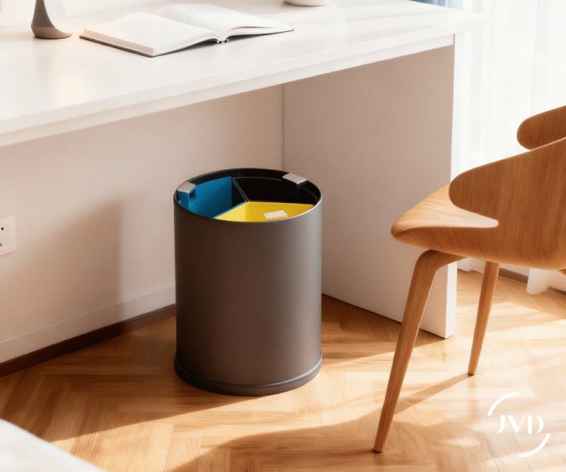 Papeleira/Caixote do lixo de reciclagem preto de 13 L com 3 compartimentos coloridos