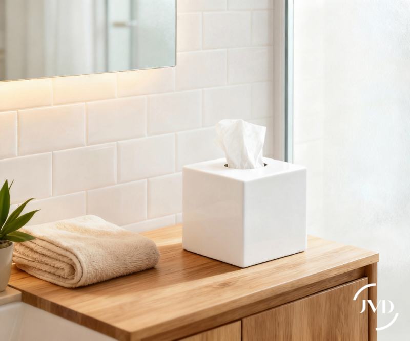 Dispensador em Cubo de Len�os  faciais Sanibox Branco