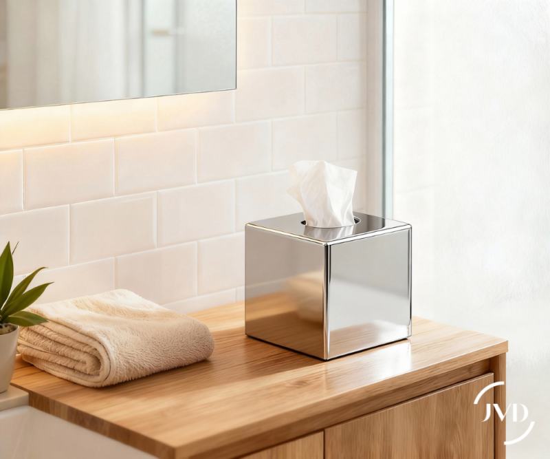 Dispensador em cubo de Len�os Faciais Cromado Sanibox