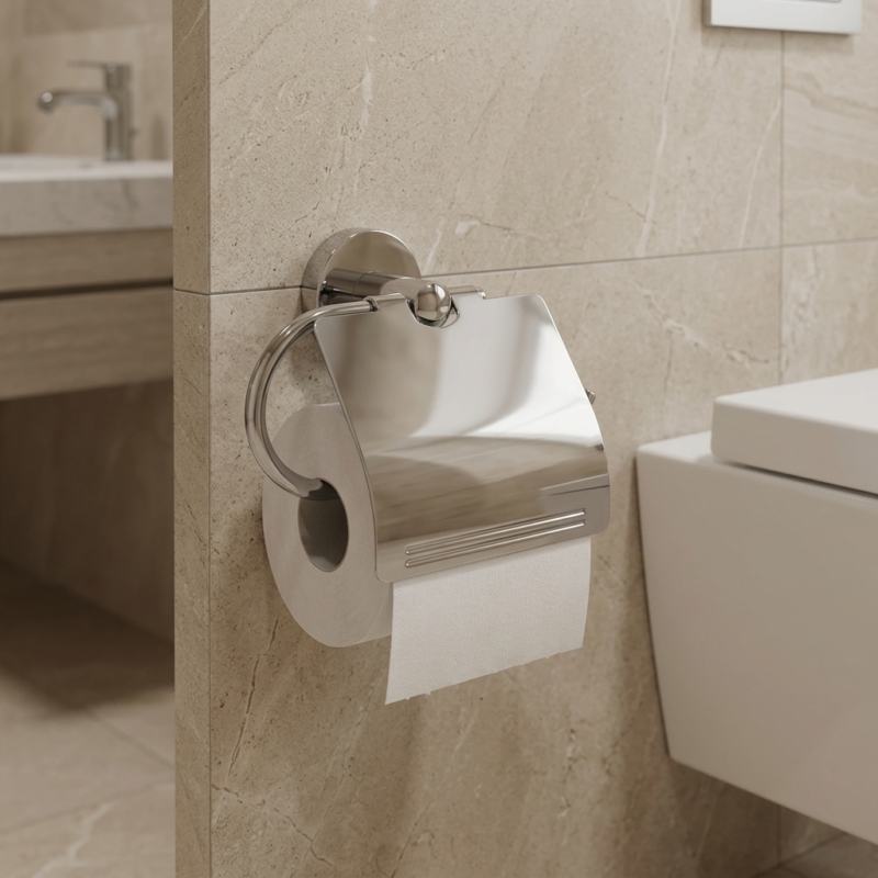 Porta papel higi�nico com tampa a�o inoxid�vel