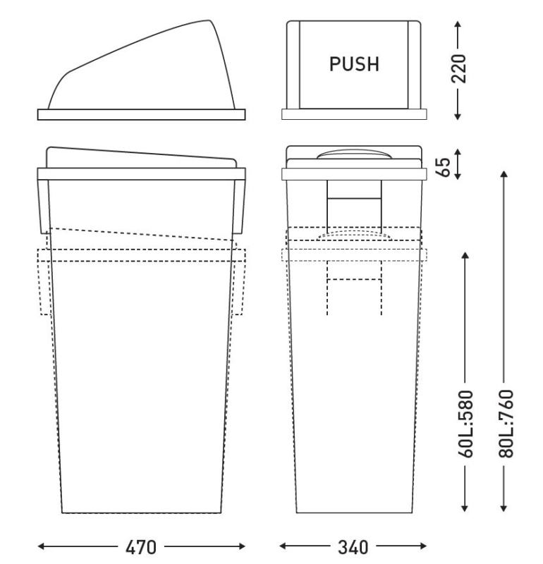 Conjunto de 3 contentores de triagem seletiva de 60 L