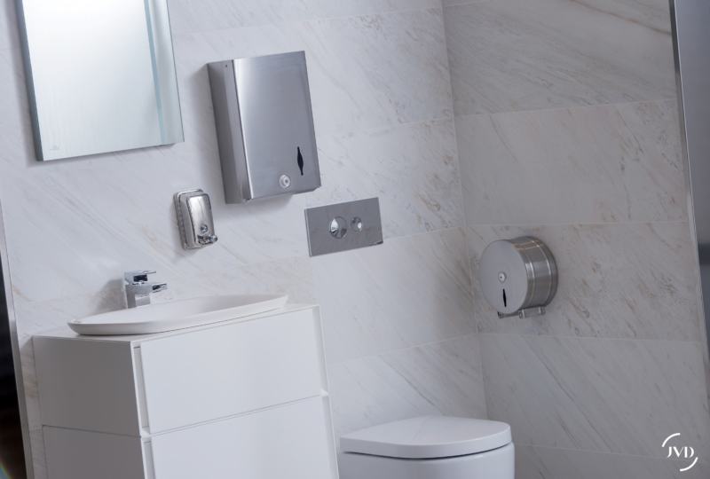 Dispensador de papel higi�nico misto em a�o inoxid�vel branco