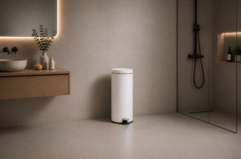 Papeleira / Caixote do lixo com pedal de 30 L em a�o branco