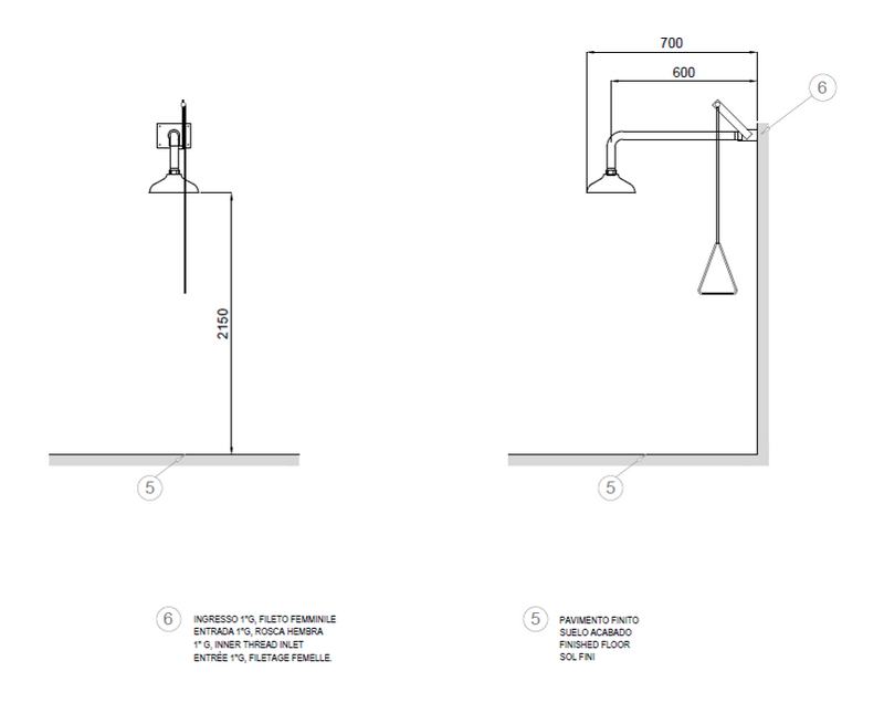 Chuveiro de seguran�a manual horizontal para montagem na parede